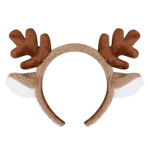 Christmas Reindeer Antler Headband Fluffy Elk Hair Band for Holiday Parties