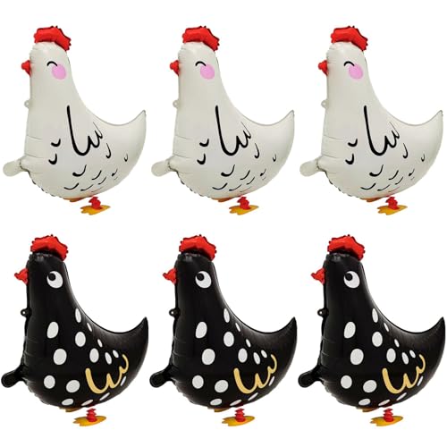 6Pcs Walking Chicken Foil Balloons - Animal Theme Party Decor