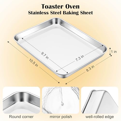 E-far Small Stainless Steel Baking Sheet, 10.5"x8.3" Toaster Oven Tray