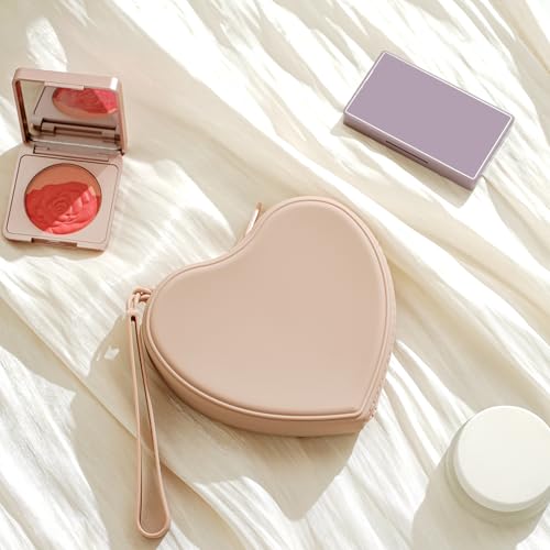 JOVAKIT Heart Shaped Portable Silicone Makeup Bag - Light Brown Travel Cosmetic Case