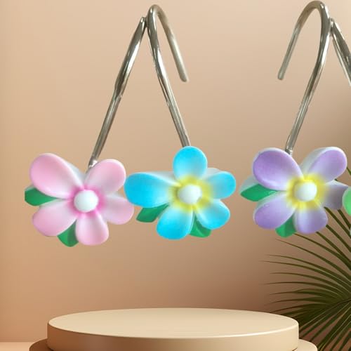 TwoFish Decorative Christmas Tree Shower Curtain Hooks - Set of 12 (Colorful Flower)