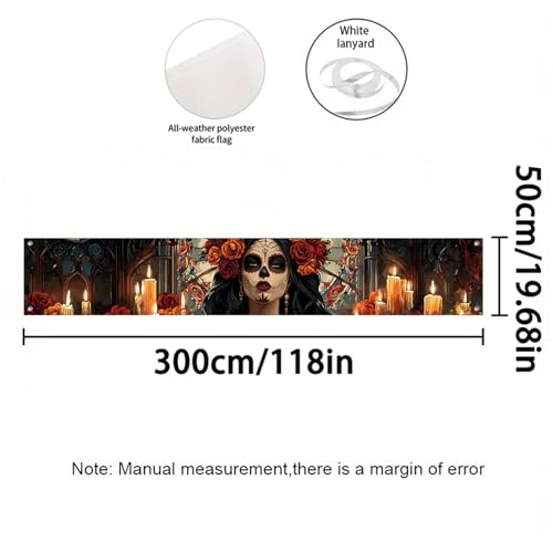 BlissYard Day of the Dead Fence Banner Sugar Skull Decor 118x20 In