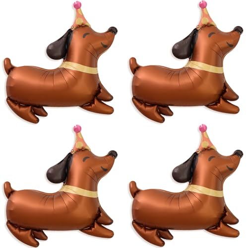 4 PCS Dachshund Dog Foil Balloons - Brown Puppy Birthday Decorations