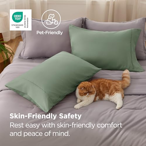 Bedsure Standard Pillow Cases Set of 2 - Sage Green 20x26 Inches