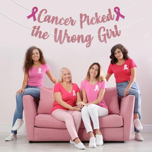Cancer Picked the Wrong Girl Banner - Rose Gold Glitter Party Decoration