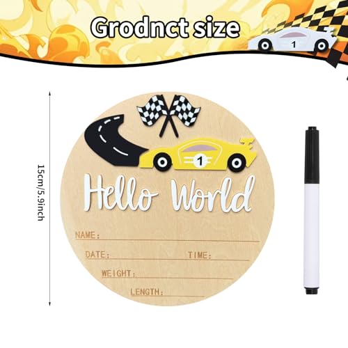 Ziyutam Wooden Race Car Baby Announcement Sign for Hospital Photo Prop