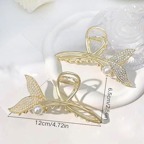 Rannyrena Gold Metal Hair Claw Clips with Pearls and Crystals - Pack of 2