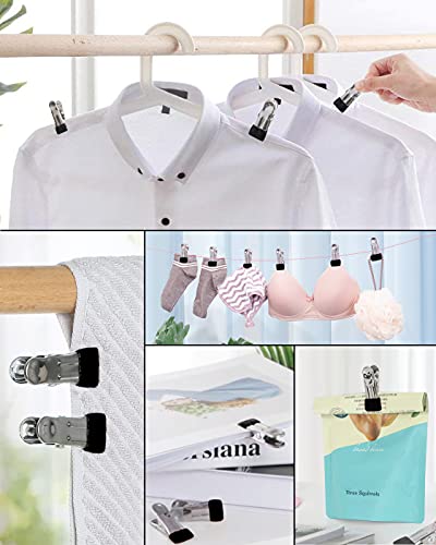 BERYLER Stainless Steel Clothes Pins with Hooks - 30 Pack, Rubber-Tip