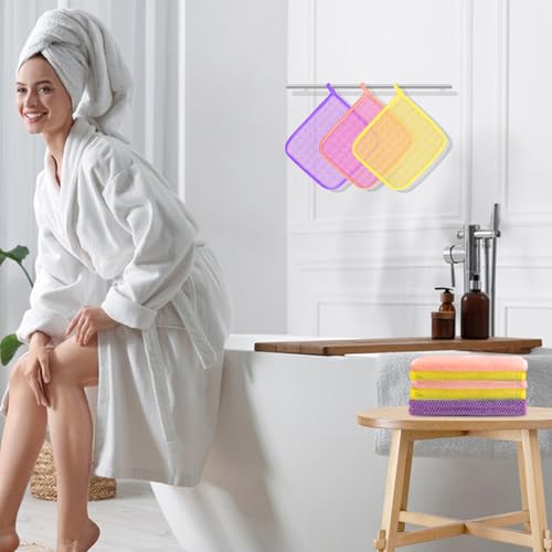 African Net Sponge Exfoliating Washcloths 6-Pack - Yellow, Pink, Purple