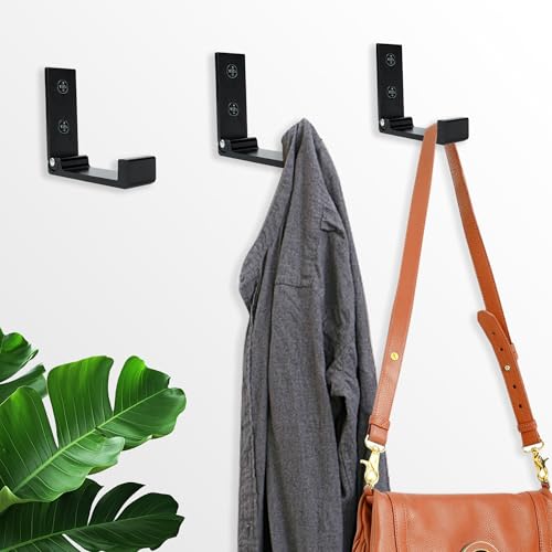 Aynoo 2 Pack Folding Heavy Duty Wall Coat Hooks - Black, Includes Hardware