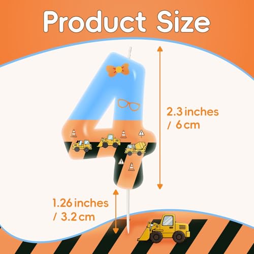 Number 4 Birthday Candle for Kids - Orange Blue Cartoon Cake Topper