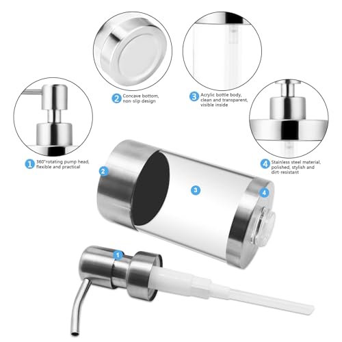 Stainless Steel Hand Soap Dispenser Pump 10oz - Leakproof & Shatterproof