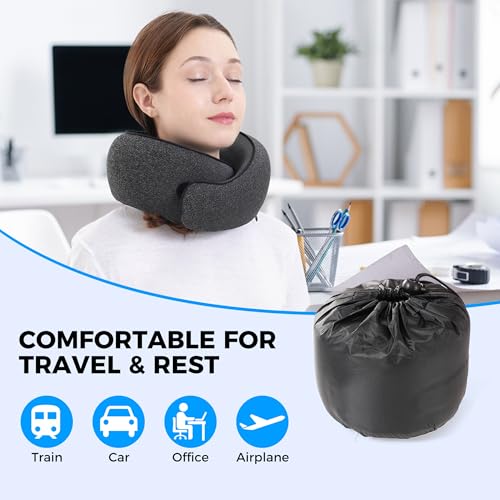 Tri-tra Travel Pillow - Black Memory Foam Neck Support for Airplanes
