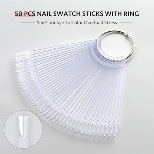 GAOY 50 Pcs Nail Swatch Sticks with Ring & Stickers for Color Display