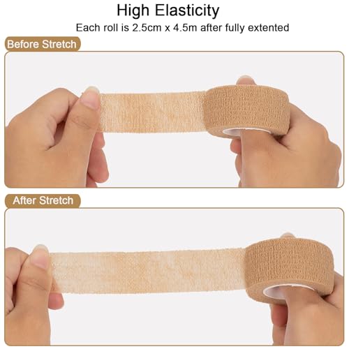 12 Pack Self Adhesive Bandage Wrap 1 Inch Cohesive Bandage Self Adherent Vet Wrap for Dog Pets Elastic Bandage Finger Tape Self Stick Wrap for First Aid Sports Athletic Tape (Mixed Colors)