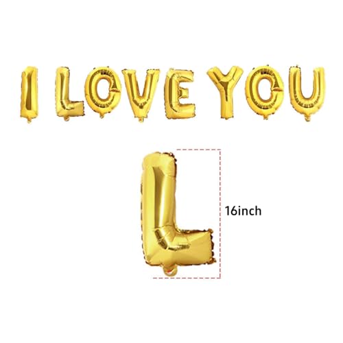 I Love You Foil Balloons - 16 Inch Gold Mylar Set for Celebrations