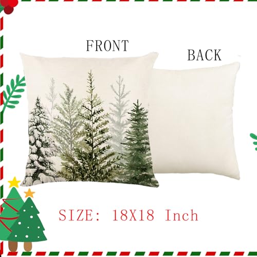 Green Watercolor Christmas Pillow Covers Set of 2 - 18x18 Inch Decorative Cushions
