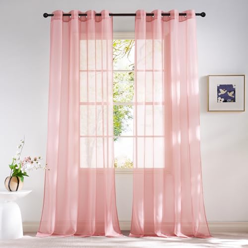 NICETOWN Baby Pink Sheer Curtains, 54x96 Inch Grommet Drapes (2 Panels)