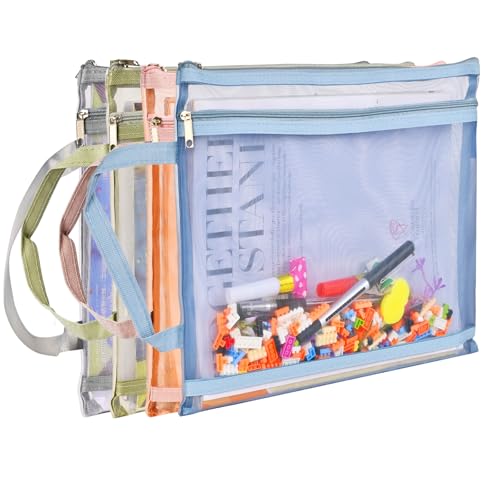 4-Pack Colored Mesh Zipper Pouch Bags - Durable Nylon Storage