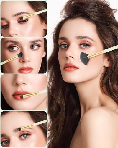 NBPF Eye Makeup Brush Set 8 Pcs Synthetic with Puffs and Green Case