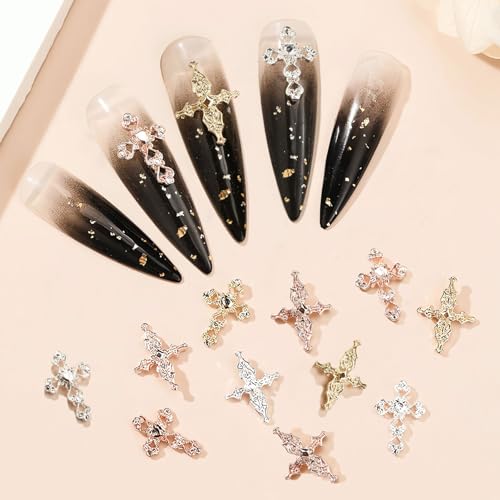 Kurilai 3D Metal Cross Nail Charms - 30Pcs Punk Alloy Nail Art Studs
