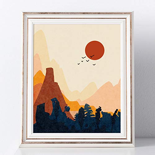 Boho Abstract Sun Art Print - 8x10 Inch Warm Color Landscape