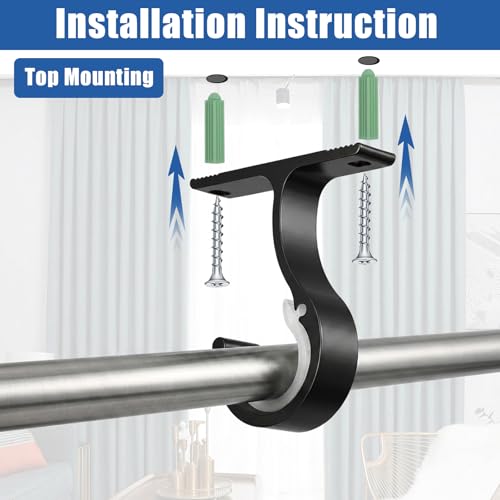 Lusofie 2Pcs Ceiling and Wall Mount Curtain Rod Brackets Black