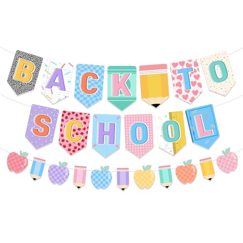 Back to School Banner - Pastel Pencil & Apple Classroom Decor