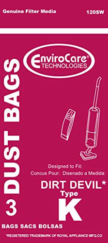 EnviroCare Type K Vacuum Cleaner Dust Bags - 3 Pack for Dirt Devil