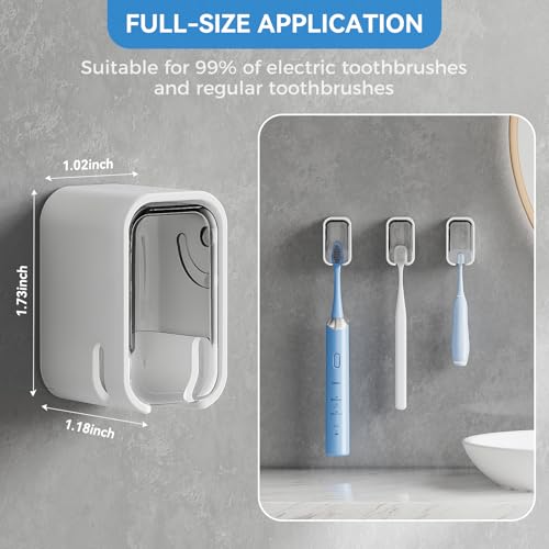 MOPMS Wall Mounted Toothbrush Holder with Cover, Grey - 2 Pack