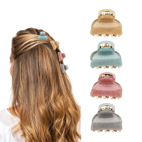 SYBL Small Acrylic Hair Claw Clips 4-Piece Non-Slip Mini Hair Barrettes