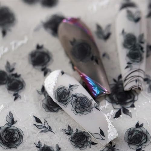 IDDFEVE Rose Floral Nail Stickers Semi-Transparent Flower Decals 3 Sheets