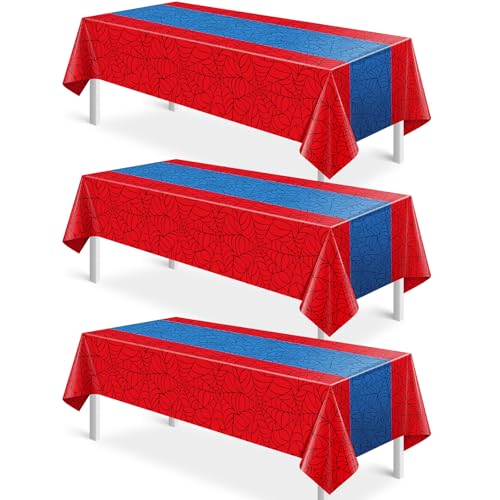 3Pcs Spider Web Hero Disposable Tablecloths - 54x108 Inch Party Table Cover