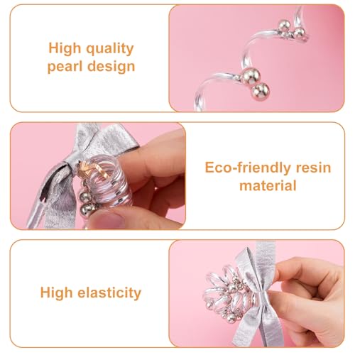 SmallCat 2PCS Bow Spiral Hair Ties with Beads Artificial Pearl Phone Cord Hair Bands