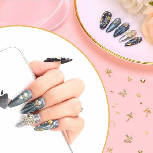 Gold & Champagne Nail Charms Kit - 3D Rhinestones & Pearls for DIY Manicure