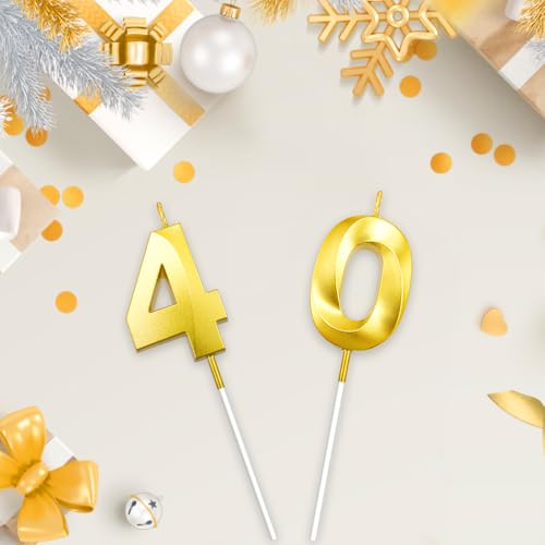 Karyllena 40th Birthday Candles - Gold Number Cake Topper, 2 Pcs