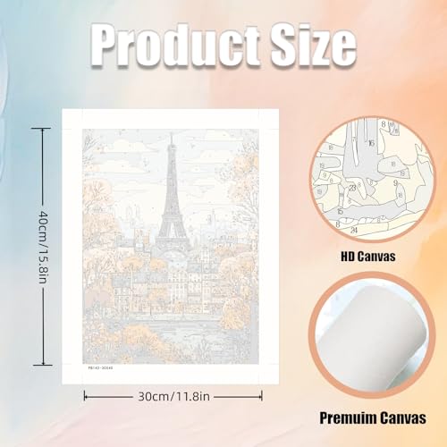 Eiffel Tower Paint by Numbers Kit for Adults - 12x16 Canvas