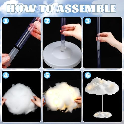 Skiennix Artificial Cloud LED Light Decorations - 3D Fluffy Cotton Clouds for Baby Showers & Parties | DIY Kit