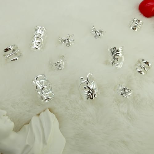 60Pcs Hair Jewelry Braid Cuffs Silver Dreadlock Charms Adjustable Rings