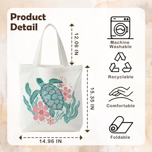 KEUSPI Floral Sea Turtle Tote Bag for Women - Turtles and Flowers
