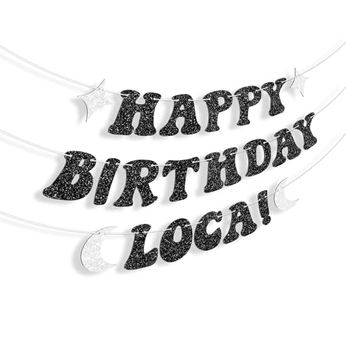 Happy Birthday Loca Banner - Black Glitter Vampire Party Decorations