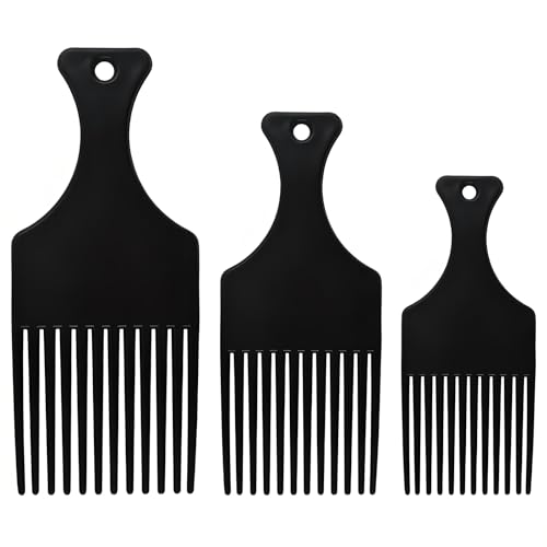 Kootinn 3pcs Wide-Tooth Hair Comb Set - Plastic Afro Pick & Styling Brush