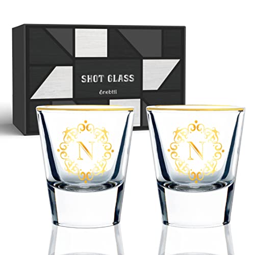 Personalized Shot Glass Set with Initial N - Custom Liquor Gifts for Him & Her, 2 Pack