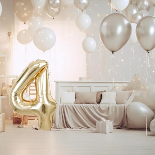 40 Inch White Gold Number 5 Balloon - Party Decoration