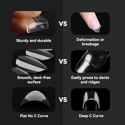 UNA GELLA Short Almond Gel Nail Tips - 216 Pcs Clear Soft Acrylic Full Cover Fake Nails for DIY Home Extension