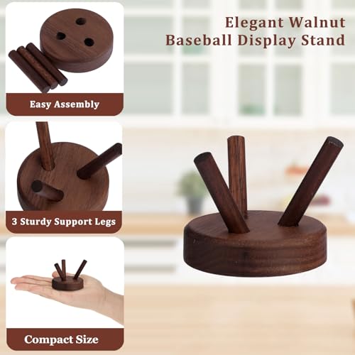 GUSHBIN Wooden Baseball Display Stand, Brown, 2.3" x 2"