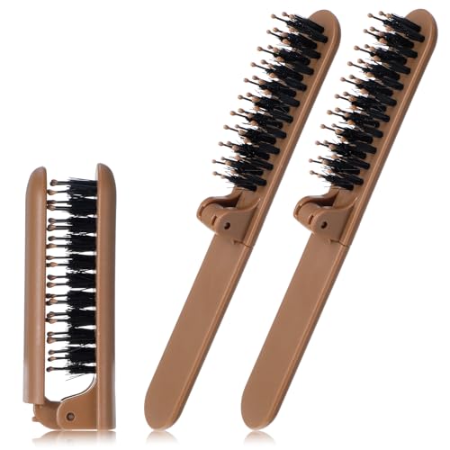 Foldable Boar Bristle Hair Brush - 2 Pack Mini Travel Detangling Brush