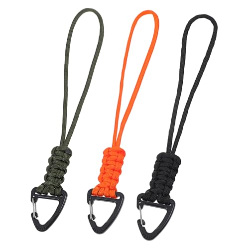 3 Pack Paracord Lanyard with Triangle Carabiner Clip ? Durable Rope Keychain for Keys, Backpack, Outdoor Survival, Camping & Gear (Black, Army Green, Orange)