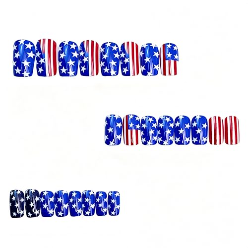 Independence Day Press on Nails Short Square Patriotic Fake Nails
