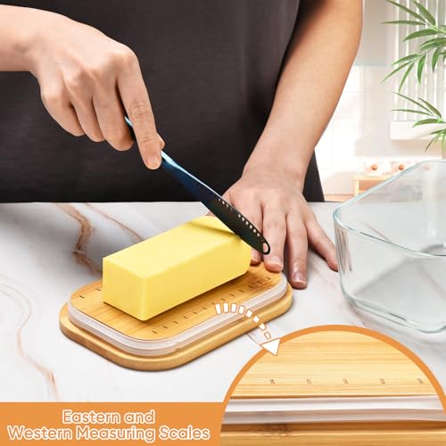 Hekeieon Glass Butter Dish with Bamboo Lid - Keeps Butter Fresh